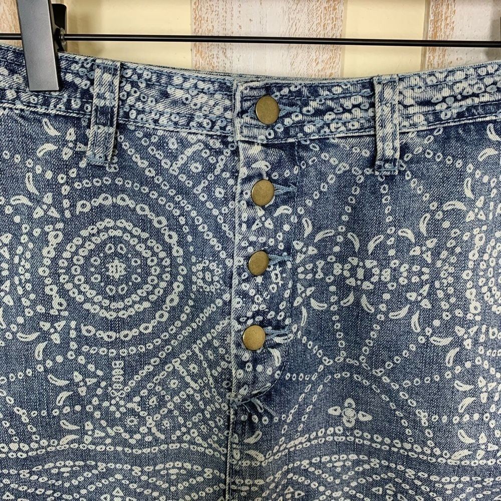Free People Tribal Print Denim Mini Button Skirt - Picture 3 of 11